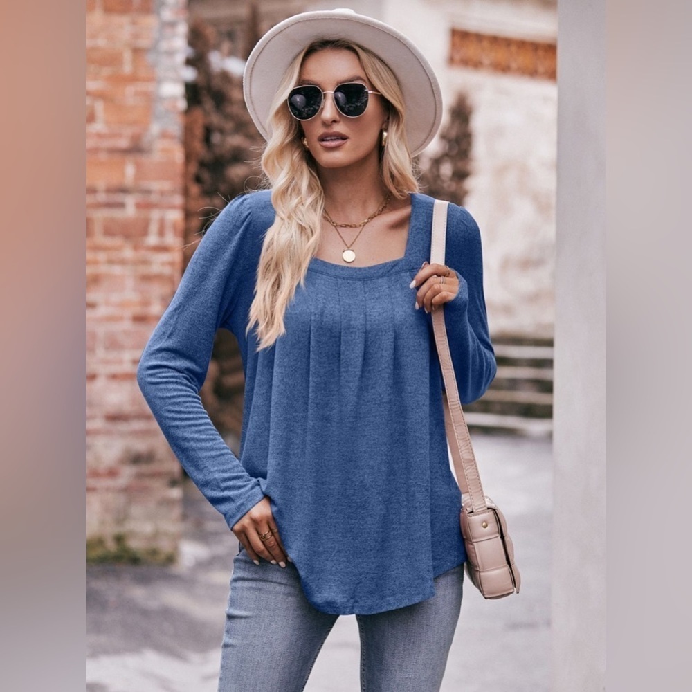 Double Take Pleated Curved Hem Long Sleeve Top